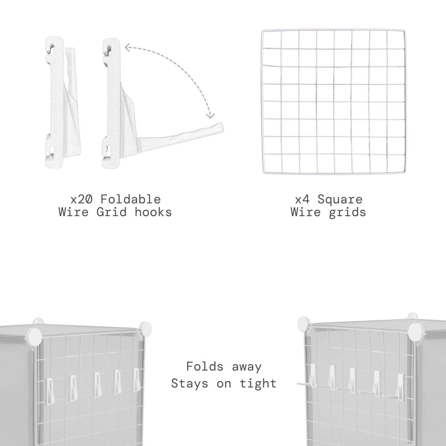 Artistbooths Booth Garage 24 Pack - 4 Grid+20 Fold Hooks [save 20%] Self serve display Grid & Fold Hook expansion pack [12/24 Mixed Pcs]