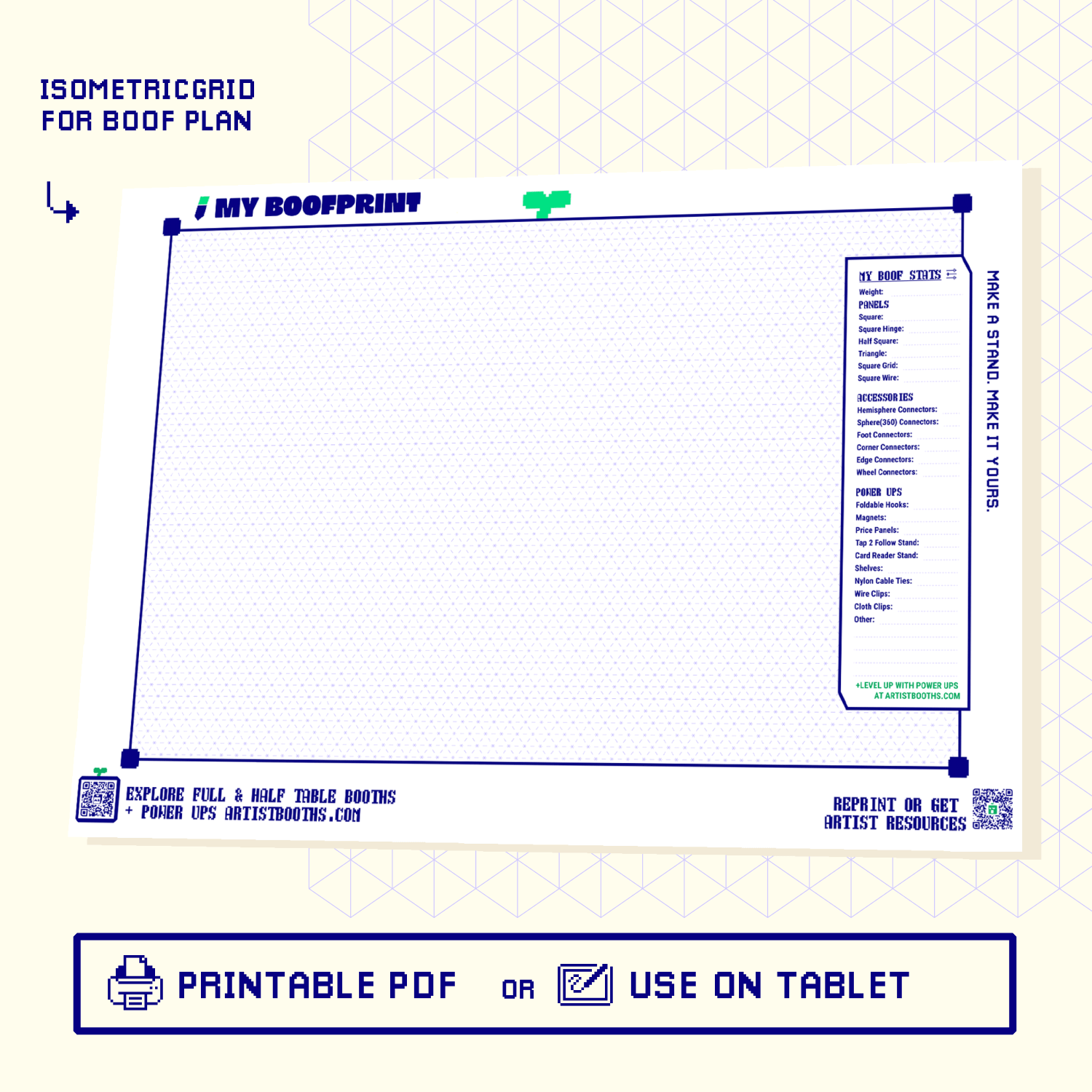 Both planning and sketching template for conventions, exhibitions, and markets. Perfect for artists and exhibitors to sketch and plan their modular stalls and booths.