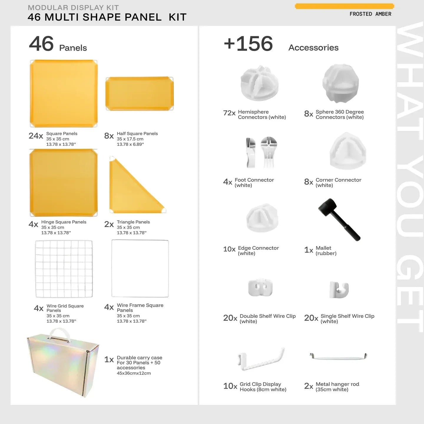 Amber Shapeshift Base 46-panel kit — what's included: 46 multi-shape panels + white connectors