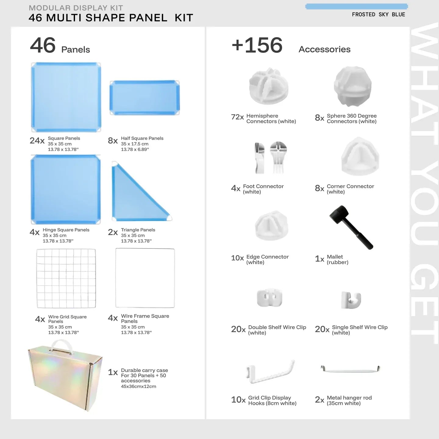 Sky Blue Shapeshift Base 46-panel kit — what's included: 46 multi-shape panels + white connectors