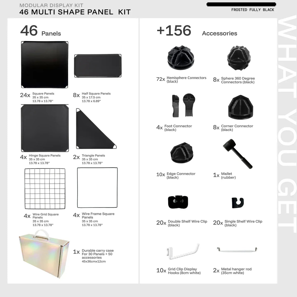 Fully Black Shapeshift Base 46-panel kit — what's included: 46 multi-shape panels + black connectors