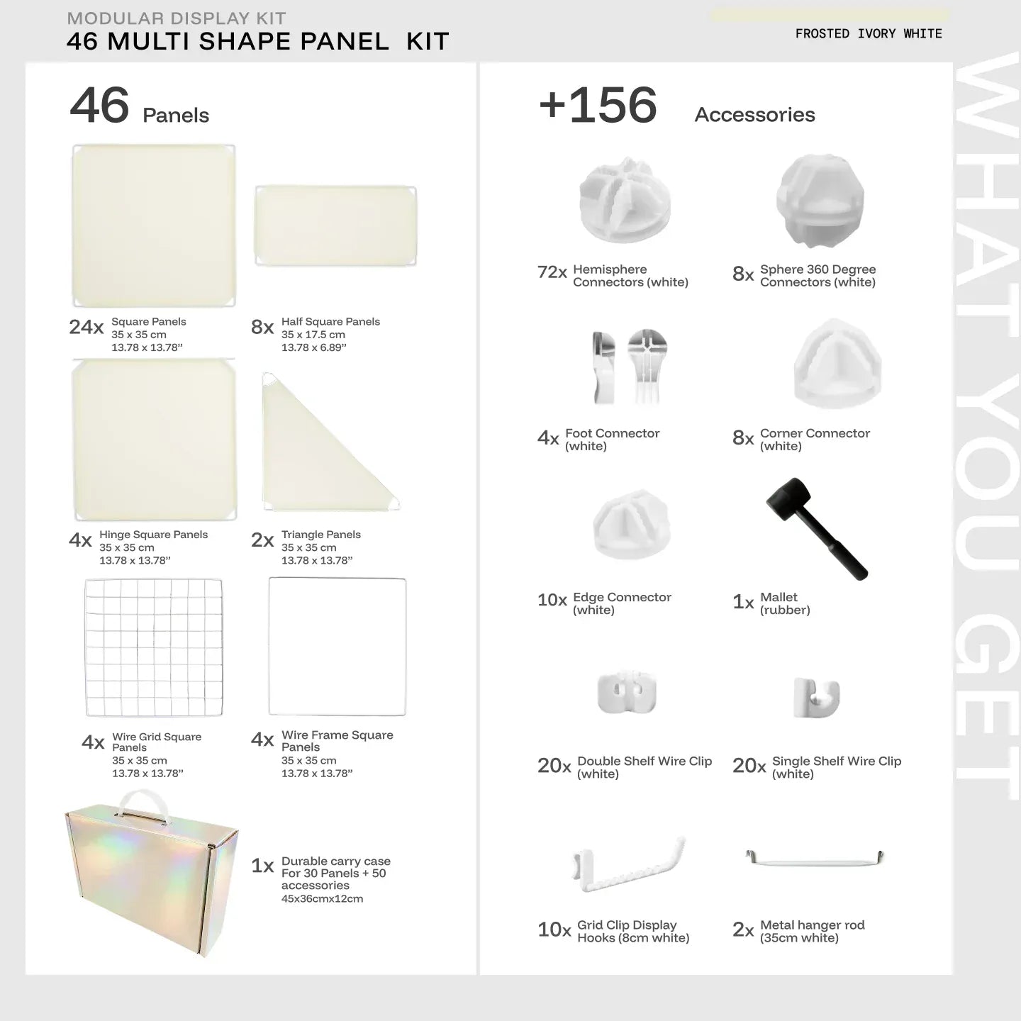 Ivory White Shapeshift Base 46-panel kit — what's included: 46 multi-shape panels + white connectors