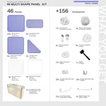 Lavender Shapeshift Base 46-panel kit — what's included: 46 multi-shape panels + white connectors