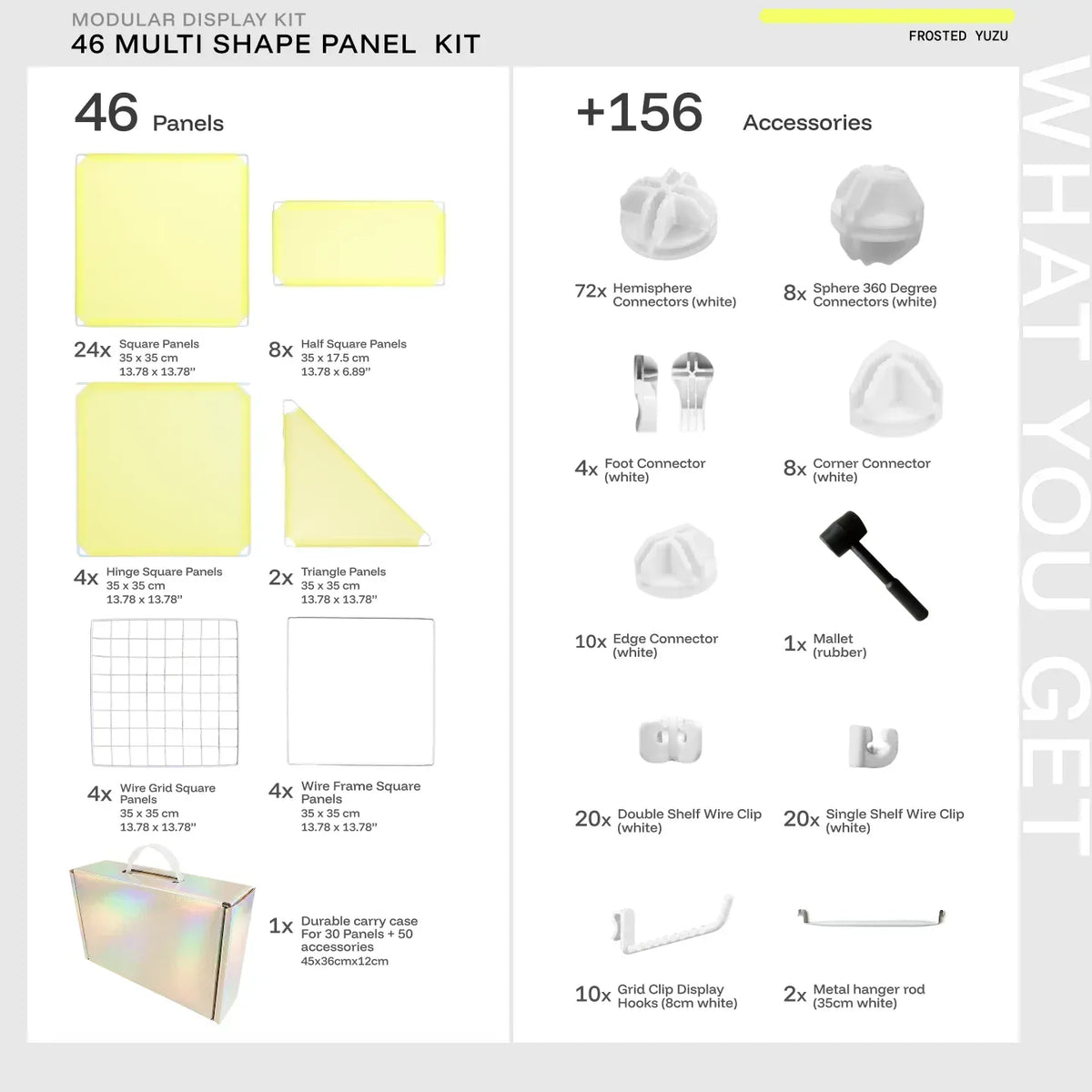 Yuzu Shapeshift Base 46-panel kit — what's included: 46 multi-shape panels + white connectors