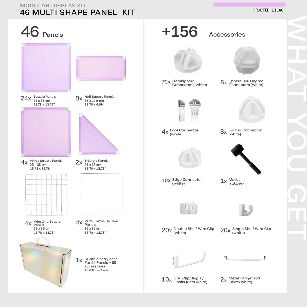 Lilac Shapeshift Base 46-panel kit — what's included: 46 multi-shape panels + white connectors
