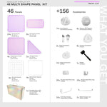 Lilac Shapeshift Base 46-panel kit — what's included: 46 multi-shape panels + white connectors