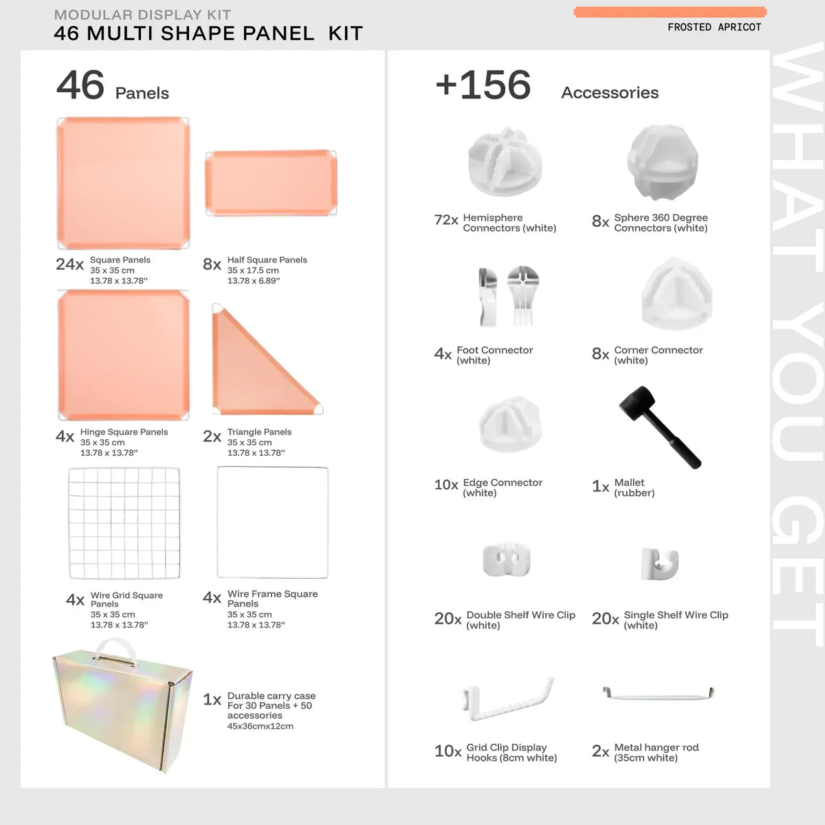 Apricot Shapeshift Base 46-panel kit — what's included: 46 multi-shape panels + white connectors