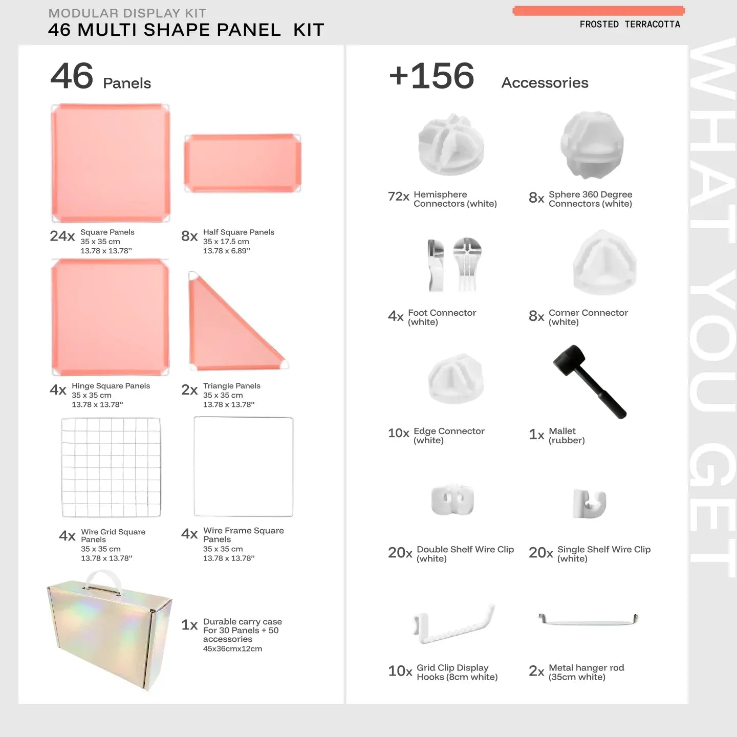 Terracotta Shapeshift Base 46-panel kit — what's included: 46 multi-shape panels + white connectors
