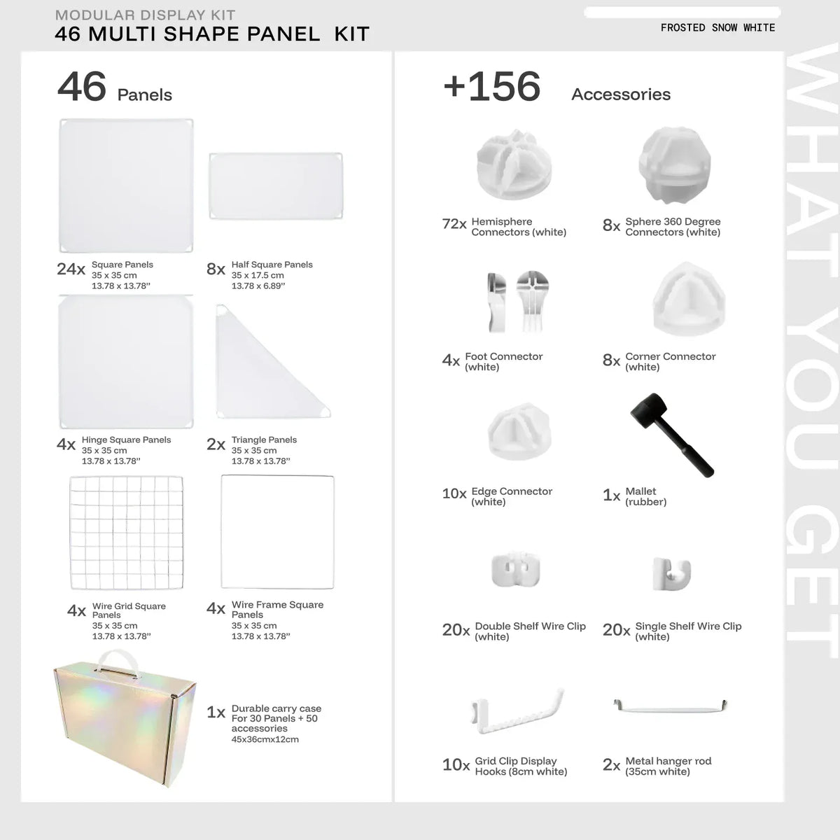 Snow White Shapeshift Base 46-panel kit — what's included: 46 multi-shape panels + white connectors