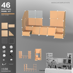 Artistbooths Frosted Tan Brown 48-panel modular booth assembled, with example display layouts