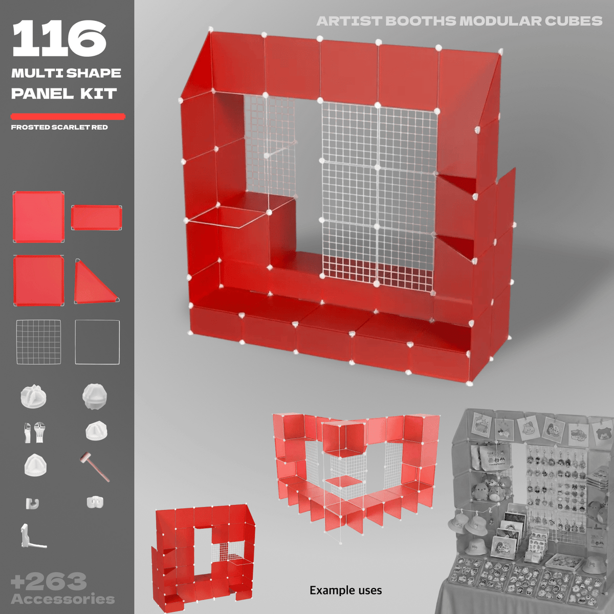 Artistbooths Frosted Scarlet Red (PMS 032 C) / 116 Multi Shape Panel Kit Choose your Modular Kit