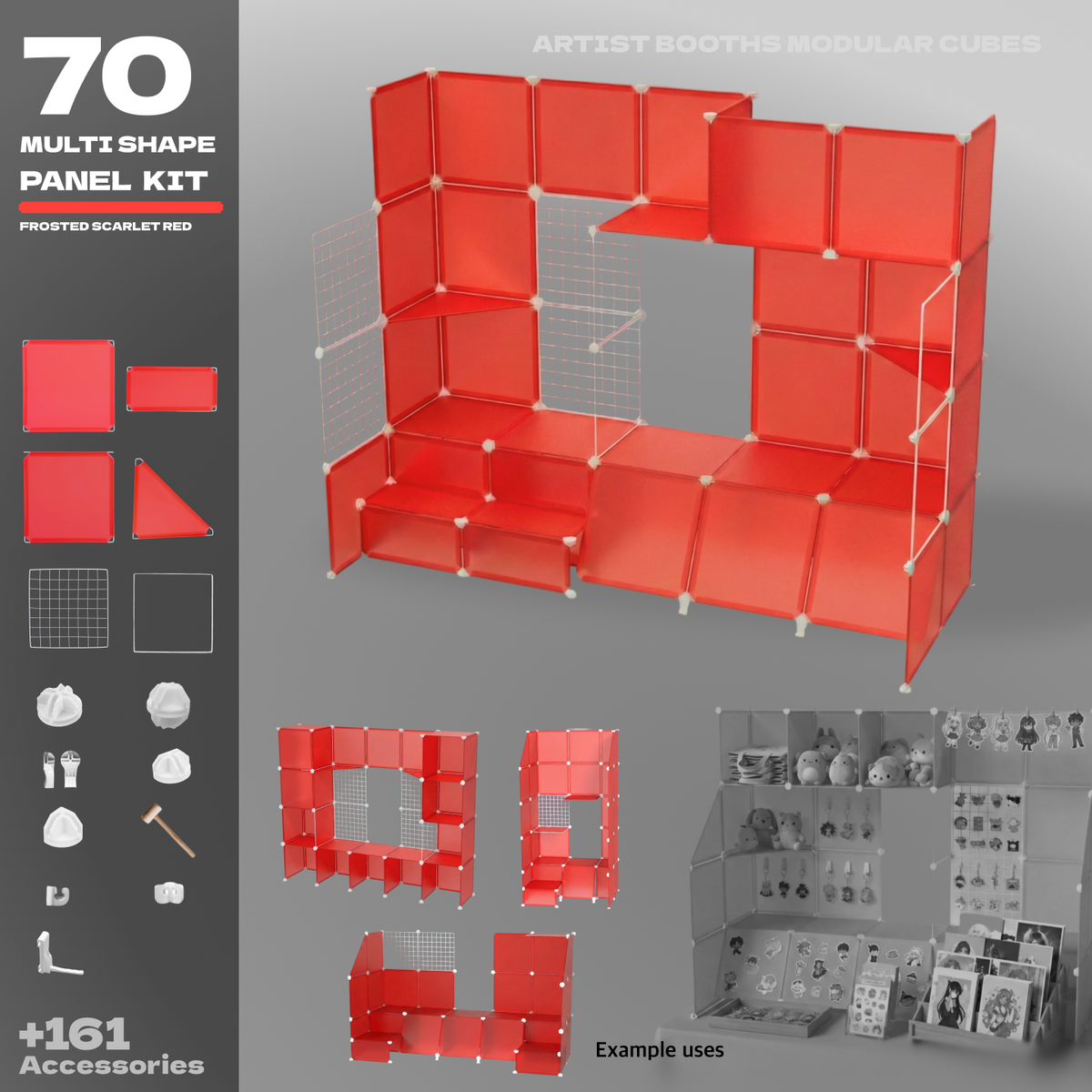 Artistbooths Frosted Scarlet Red (PMS 032 C) / 70 Multi Shape Panel Kit Choose your Modular Kit