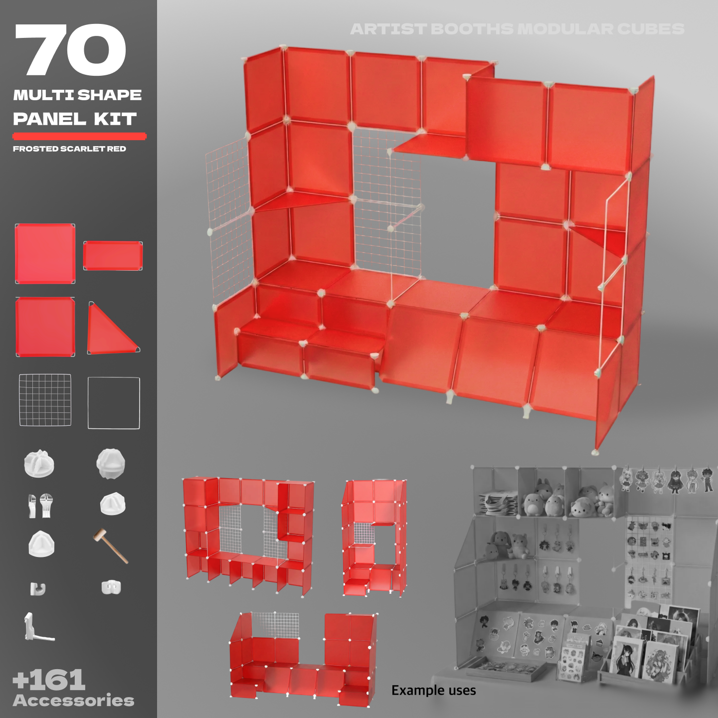 Artistbooths Frosted Scarlet Red (PMS 032 C) / 70 Multi Shape Panel Kit Choose your Modular Kit
