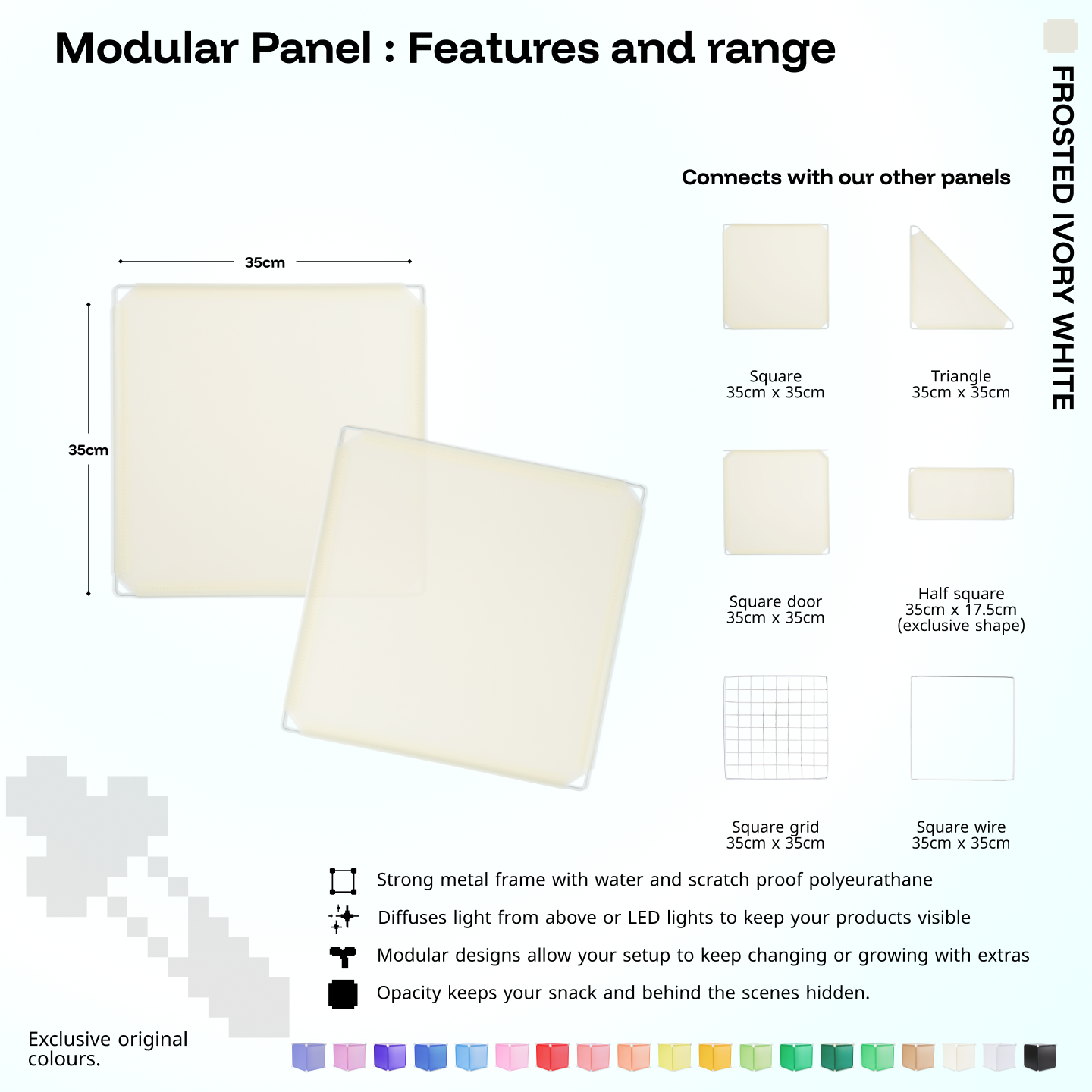 Artistbooths Frosted Ivory White panel shape range chart with square, triangle, half-square, door, grid and wire panels (35cm)