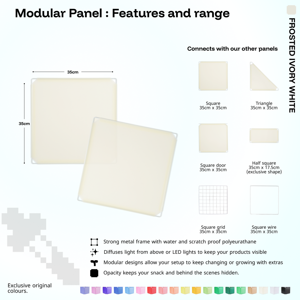 Artistbooths Frosted Ivory White panel shape range chart with square, triangle, half-square, door, grid and wire panels (35cm)