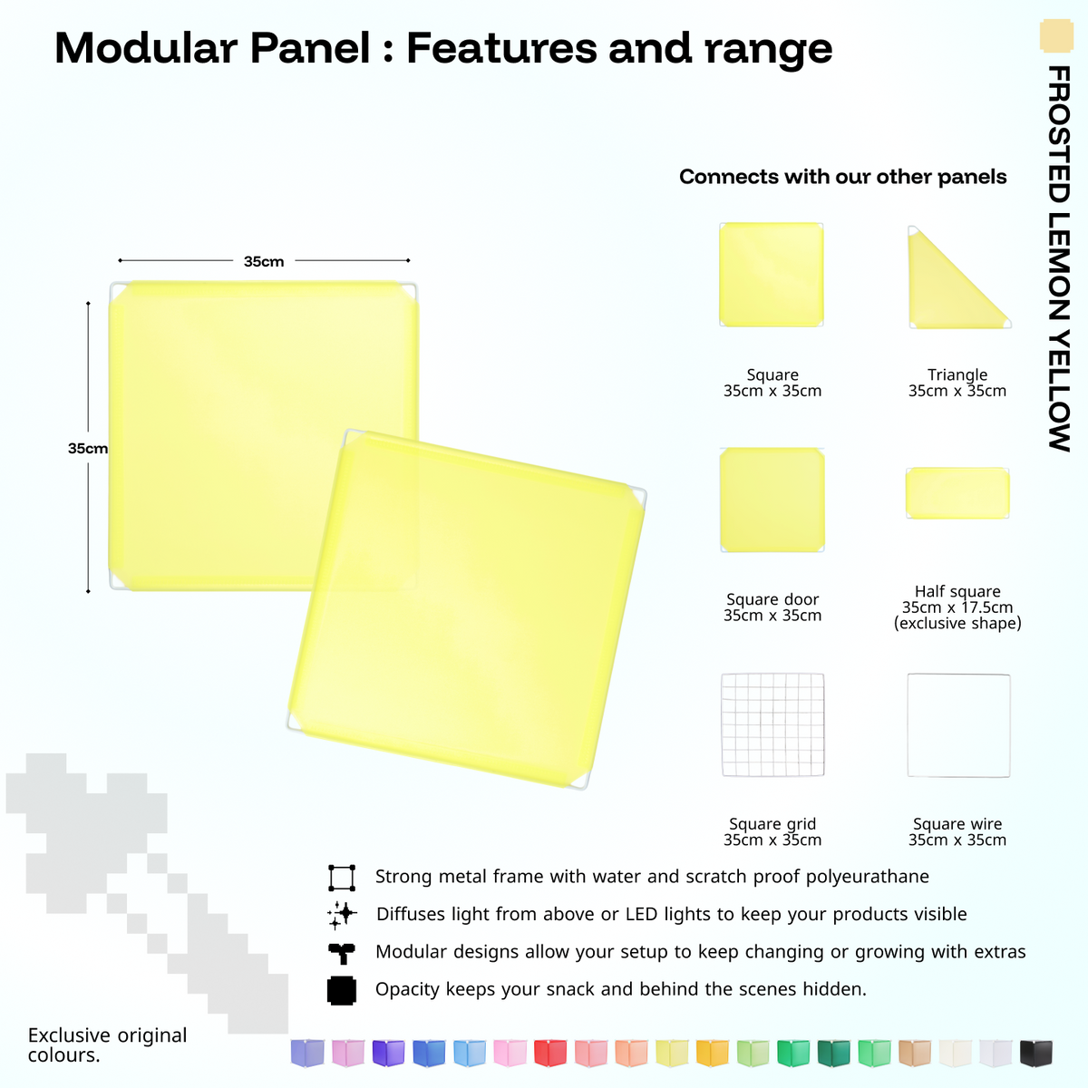 Artistbooths Frosted Yuzu panel shape range chart with square, triangle, half-square, door, grid and wire panels (35cm)