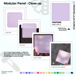 Artistbooths Frosted Lilac Purple panel close-ups showing frosted opacity under different lighting (Pantone 259 C)