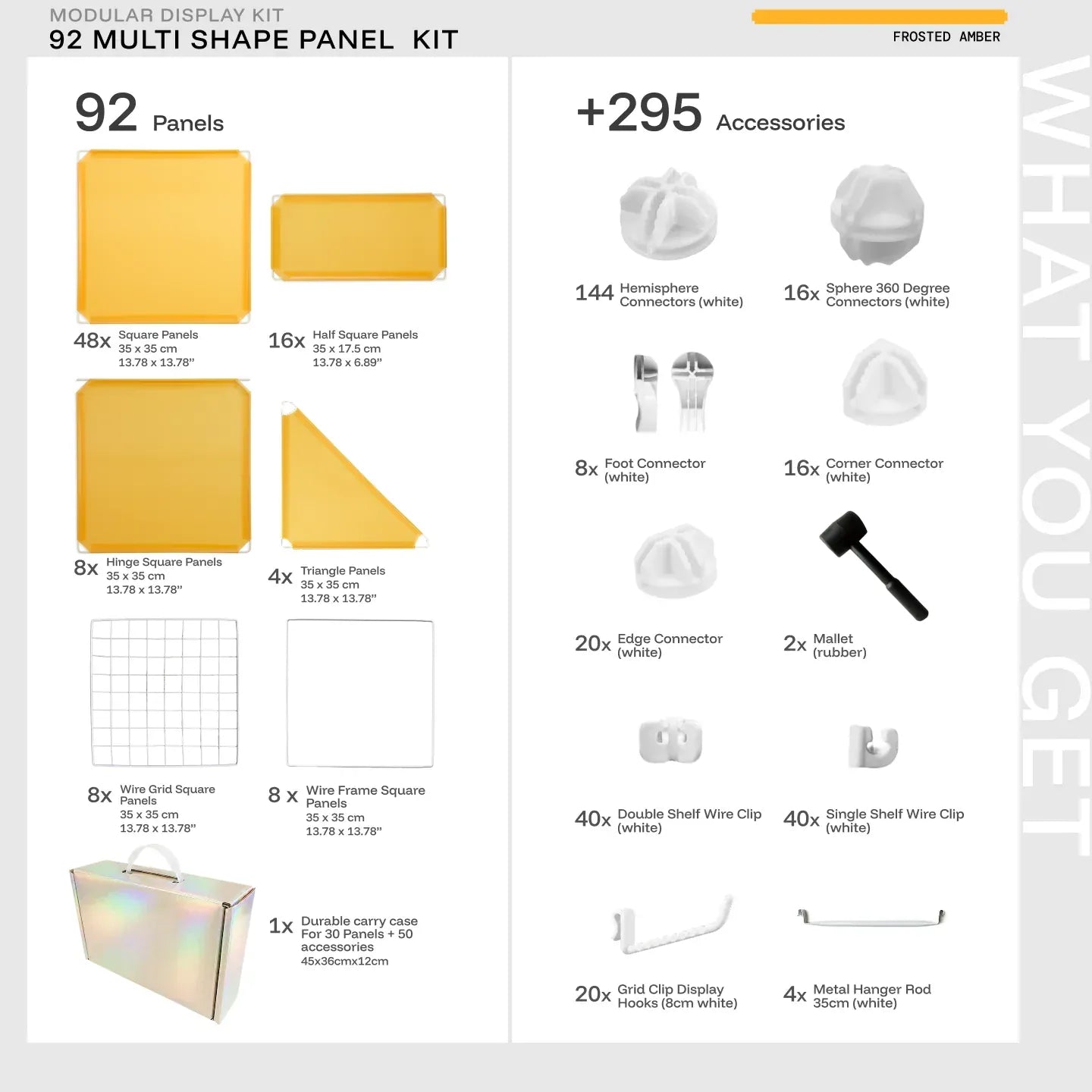 Frosted Amber Shapeshift Max 92-panel kit — what's included: 92 multi-shape panels + 295 accessories