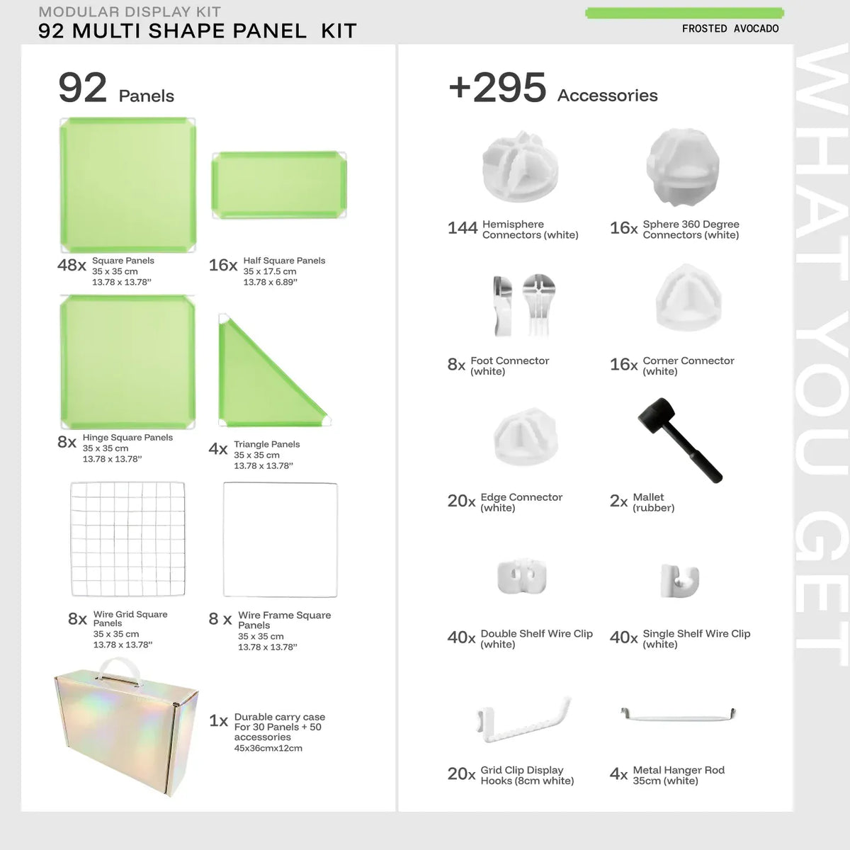 Frosted Avocado Shapeshift Max 92-panel kit — what's included: 92 multi-shape panels + 295 accessories