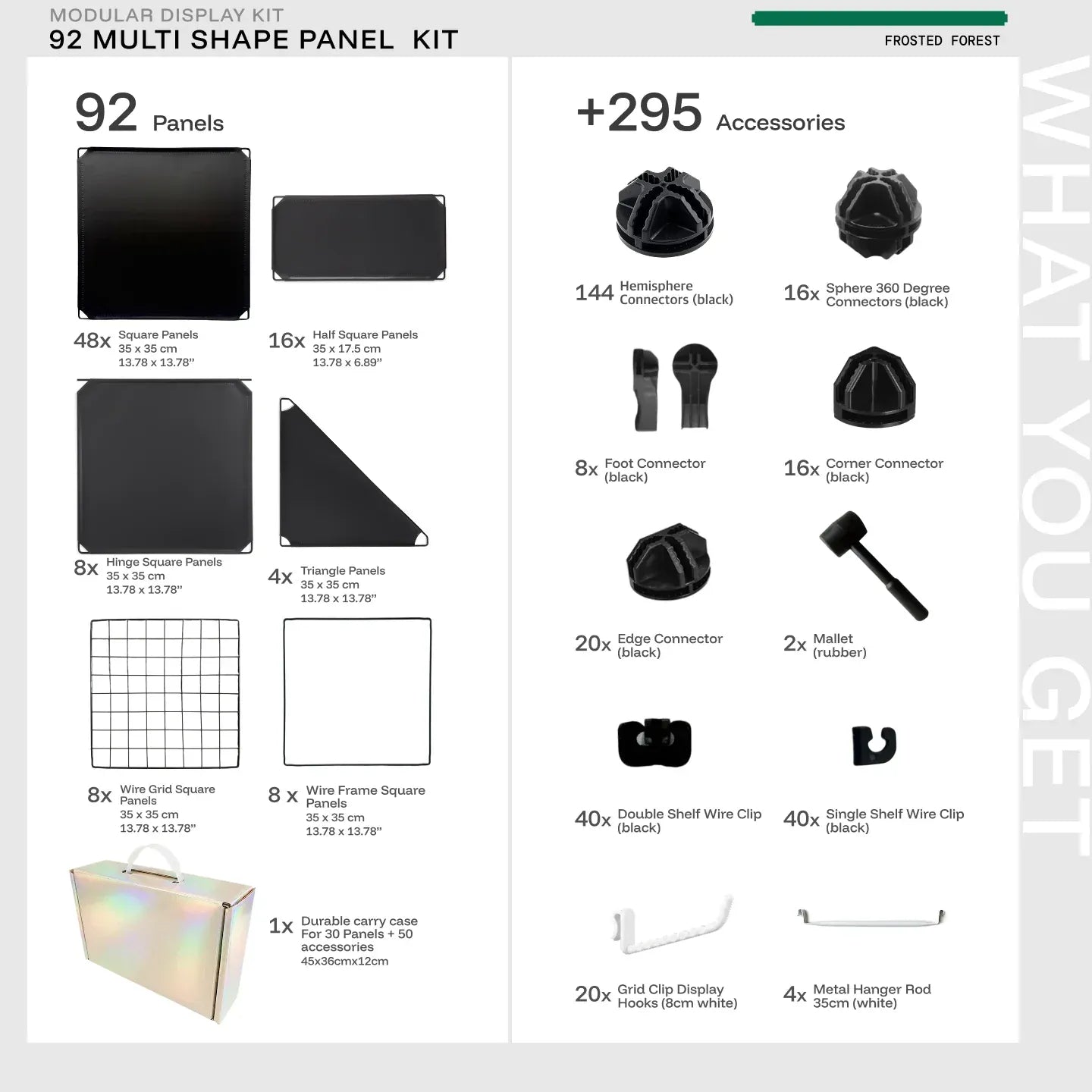 Frosted Fully Black Shapeshift Max 92-panel kit — what's included: 92 multi-shape panels + 295 accessories