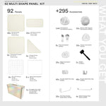 Frosted Ivory White Shapeshift Max 92-panel kit — what's included: 92 multi-shape panels + 295 accessories