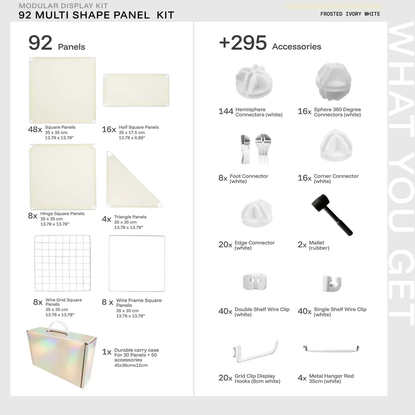 Frosted Ivory White Shapeshift Max 92-panel kit — what's included: 92 multi-shape panels + 295 accessories