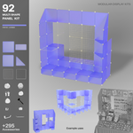 Artistbooths Frosted Lavender 92-panel modular booth assembled in 3D, with example display layouts