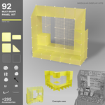 Artistbooths Frosted Yuzu 92-panel modular booth assembled, with example display layouts