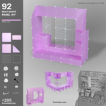 Artistbooths Frosted Lilac 92-panel modular booth assembled, with example display layouts