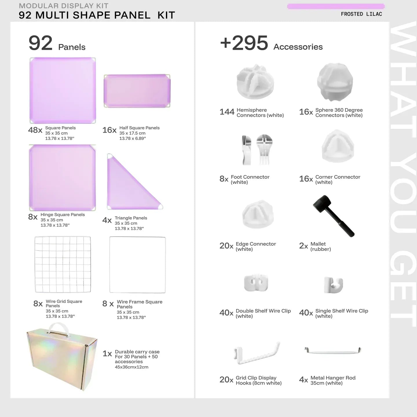 Frosted Lilac Shapeshift Max 92-panel kit — what's included: 92 multi-shape panels + 295 accessories
