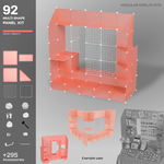 Artistbooths Frosted Terracotta 92-panel modular booth assembled, with example display layouts
