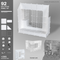 Artistbooths Frosted Snow White 92-panel modular booth assembled, with example display layouts