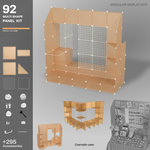 Artistbooths Frosted Tan Brown 92-panel modular booth assembled, with example display layouts