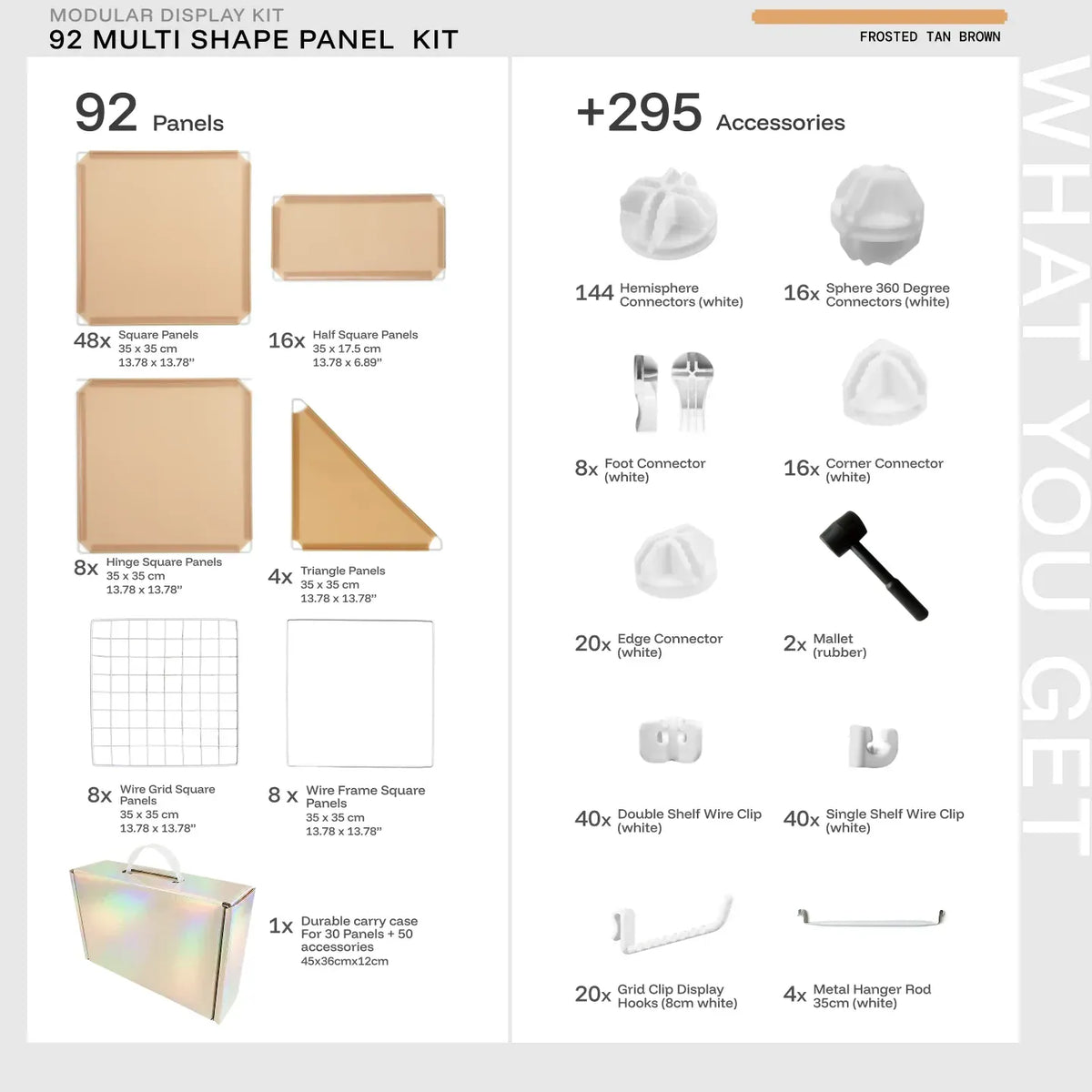 Frosted Tan Brown Shapeshift Max 92-panel kit — what's included: 92 multi-shape panels + 295 accessories