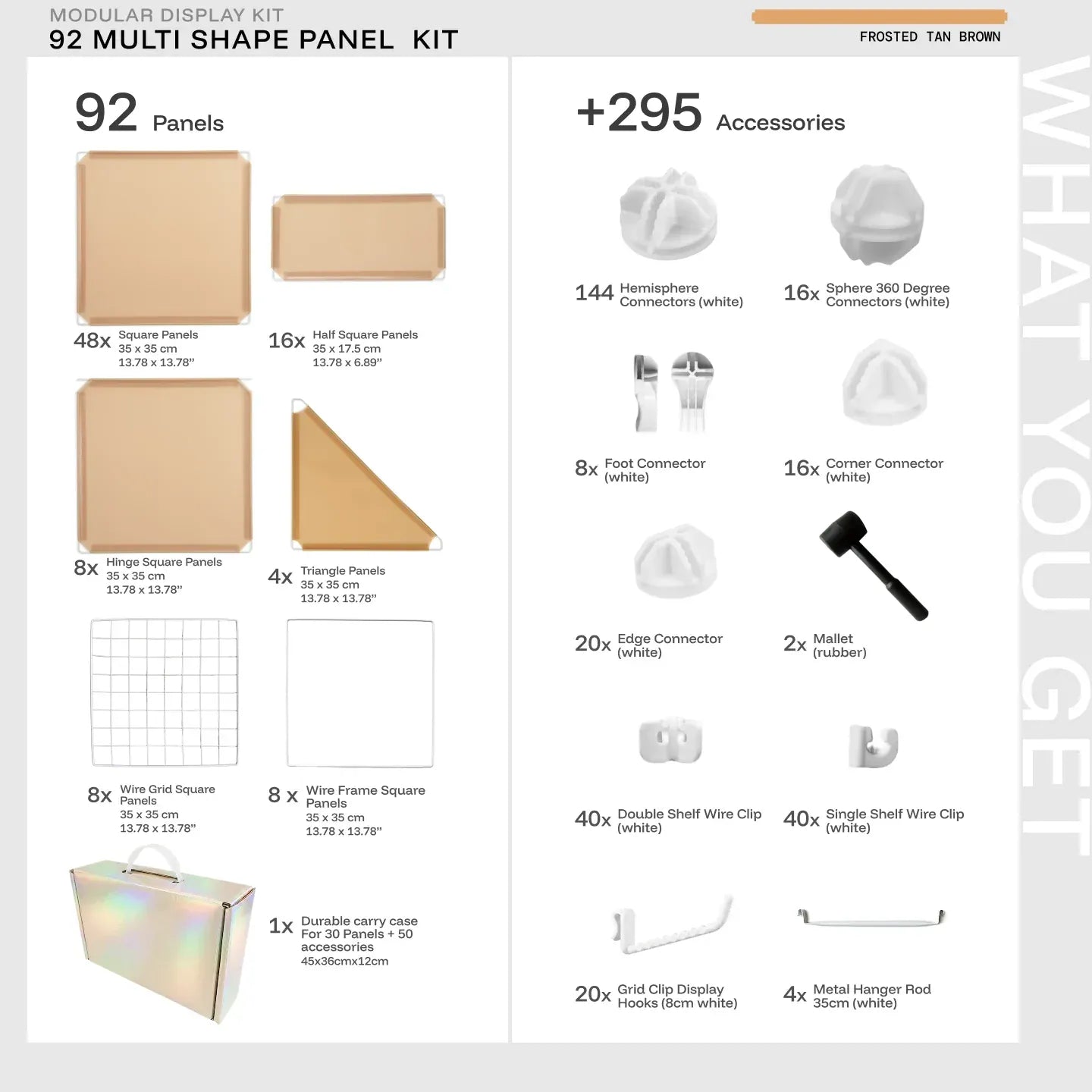 Frosted Tan Brown Shapeshift Max 92-panel kit — what's included: 92 multi-shape panels + 295 accessories