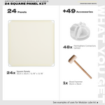 Artistbooths Frosted Ivory White modular cube kit contents with square panels plus connectors and wood hammer