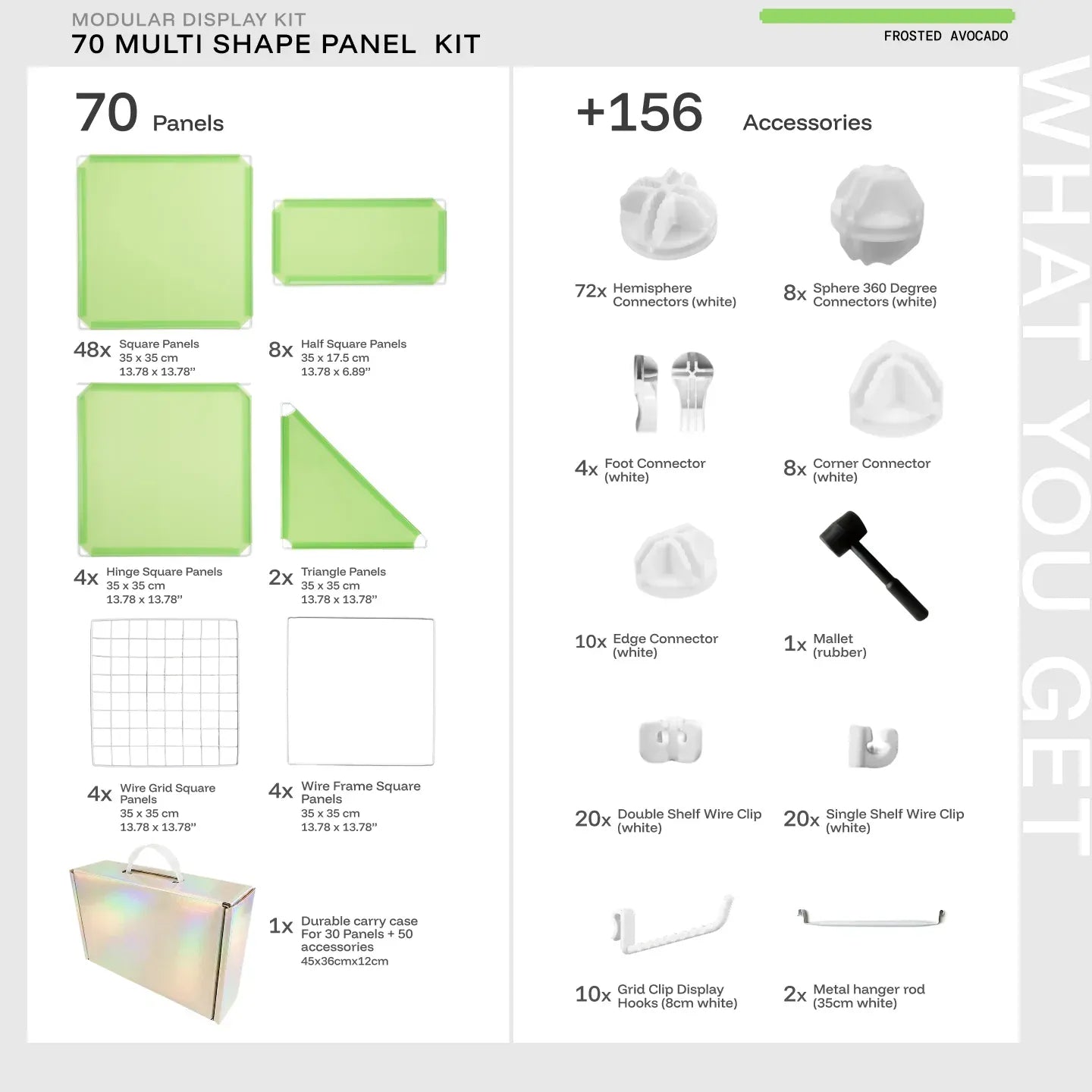 Frosted Avocado Shapeshift 70-panel kit — what's included: 70 multi-shape panels + 156 accessories