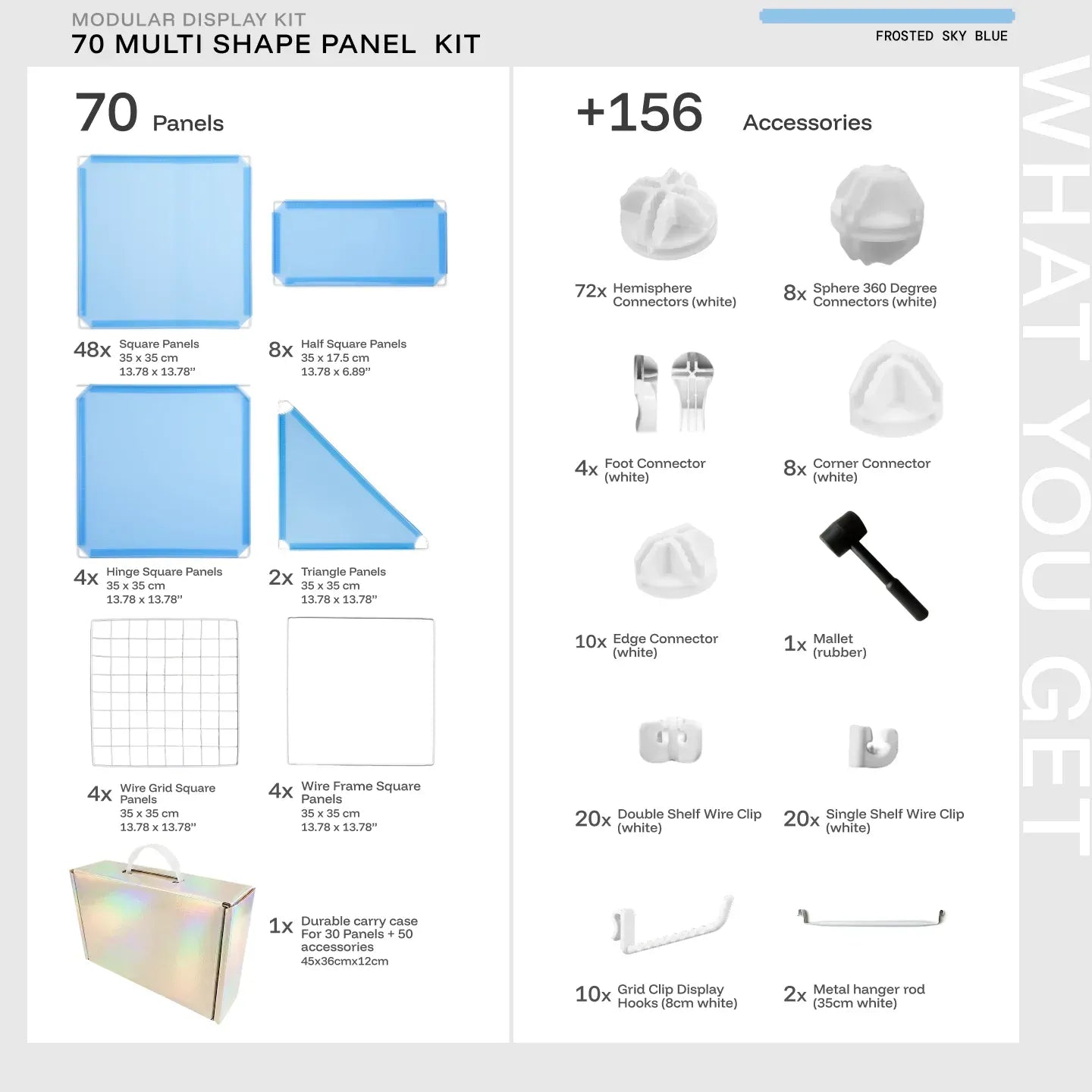 Frosted Sky Blue Shapeshift 70-panel kit — what's included: 70 multi-shape panels + 156 accessories