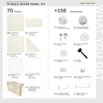 Frosted Ivory White Shapeshift 70-panel kit — what's included: 70 multi-shape panels + 156 accessories