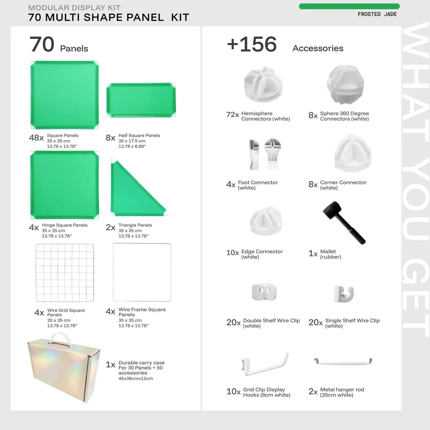Frosted Jade Shapeshift 70-panel kit — what's included: 70 multi-shape panels + 156 accessories