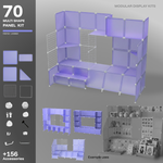 Artistbooths Frosted Lavender 70-panel modular booth assembled in 3D, with example display layouts
