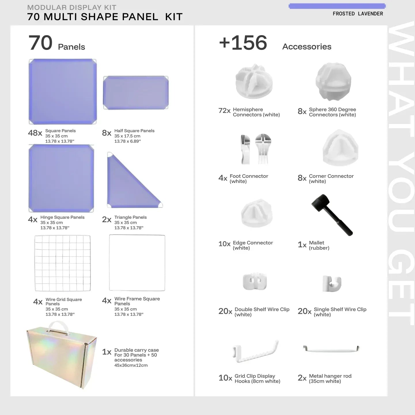 Frosted Lavender Shapeshift 70-panel kit — what's included: 70 multi-shape panels + 156 accessories