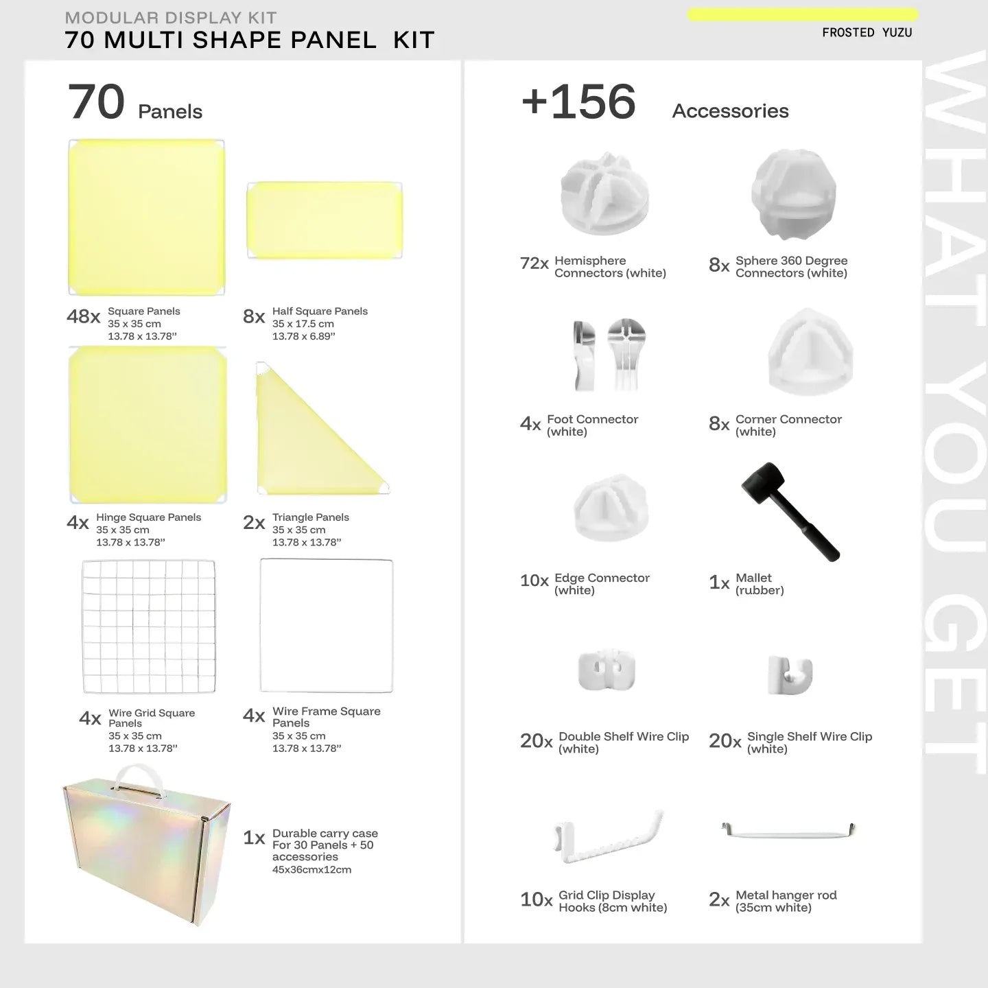 Frosted Yuzu Shapeshift 70-panel kit — what's included: 70 multi-shape panels + 156 accessories