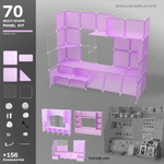Artistbooths Frosted Lilac 70-panel modular booth assembled, with example display layouts