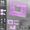 Artistbooths Frosted Lilac 70-panel modular booth assembled, with example display layouts