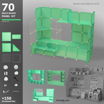 Artistbooths Frosted Mint Green 70-panel modular booth assembled, with example display layouts