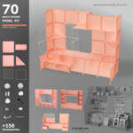 Artistbooths Frosted Terracotta 70-panel modular booth assembled, with example display uses for the kit