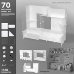 Artistbooths Frosted Snow White 70-panel modular booth kit assembled, with example display layouts