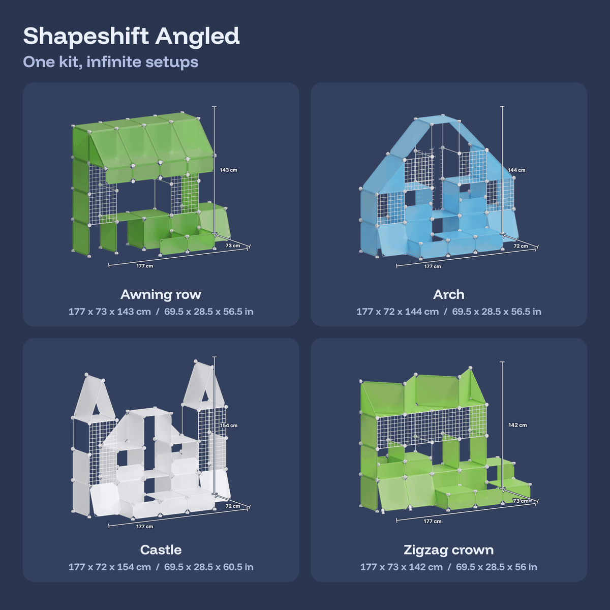 Angled recommended build sizes
